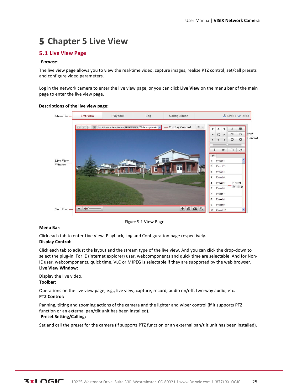 5 chapter 5 live view | 3xLOGIC VISIX Camera User Manual | Page 25 / 79