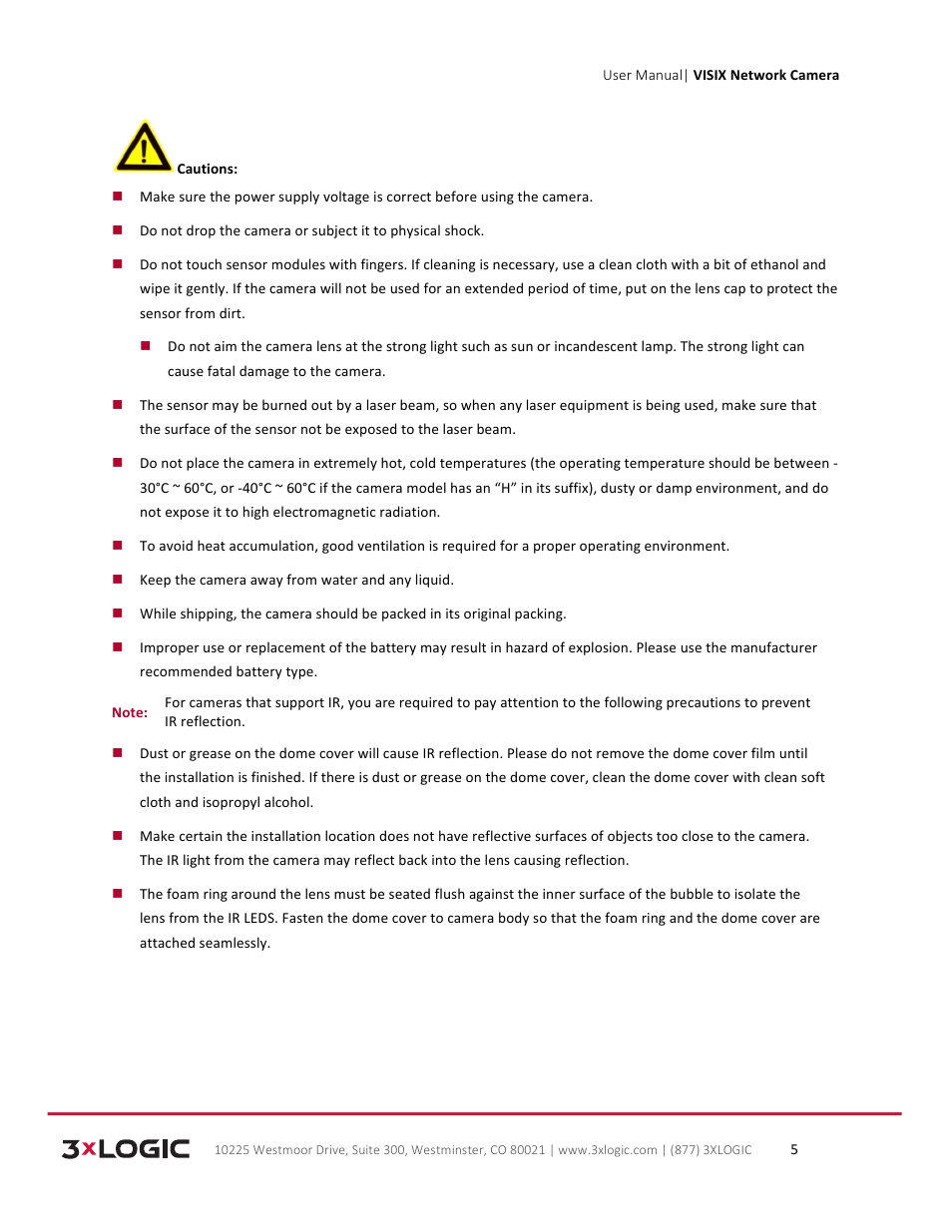 3xLOGIC VISIX Camera User Manual | Page 5 / 79