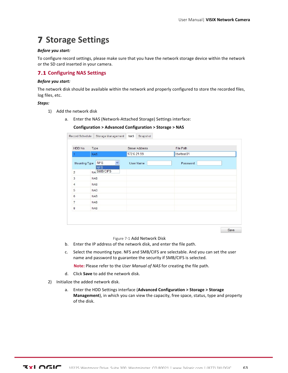 7 storage settings | 3xLOGIC VISIX Camera User Manual | Page 63 / 79