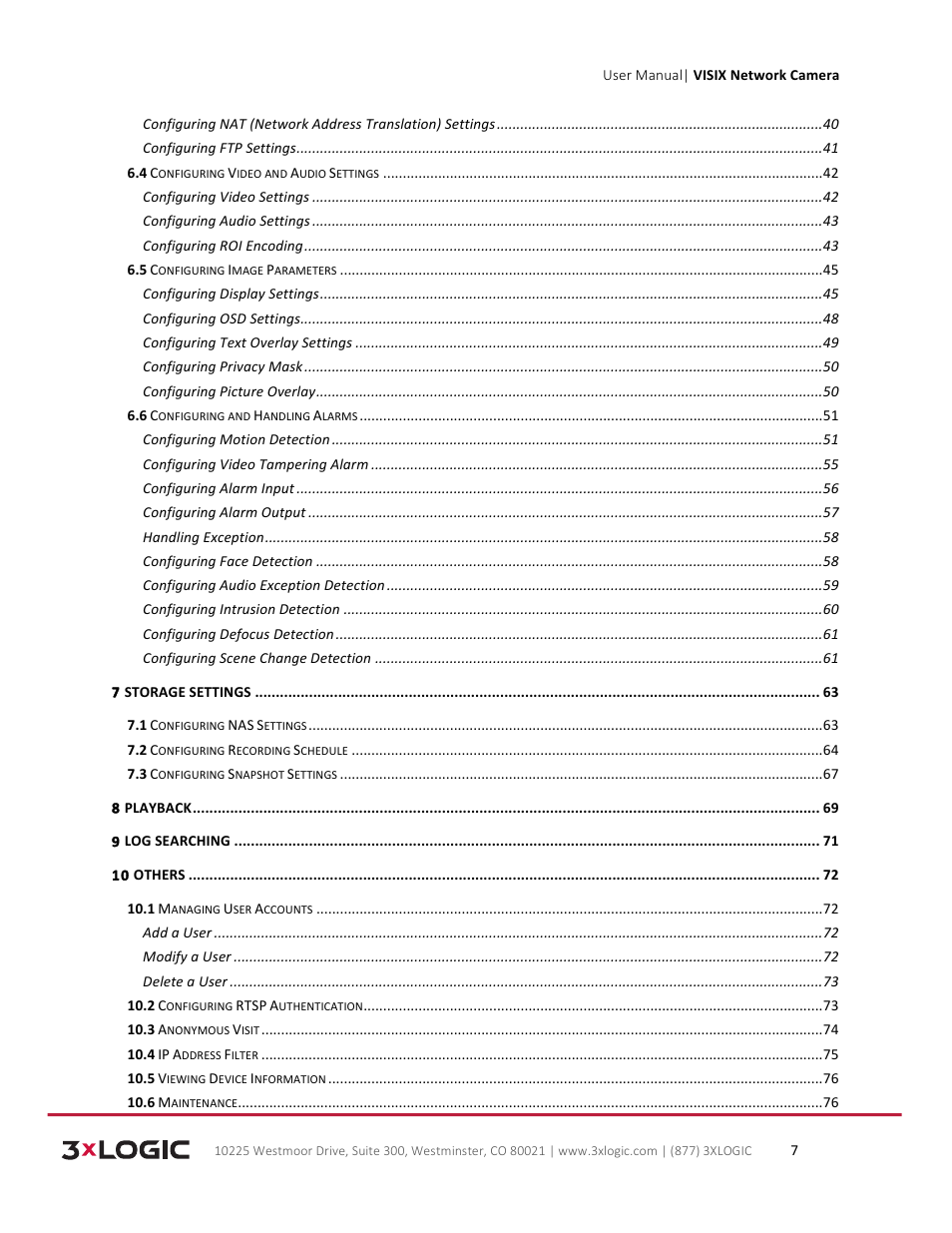 3xLOGIC VISIX Camera User Manual | Page 7 / 79