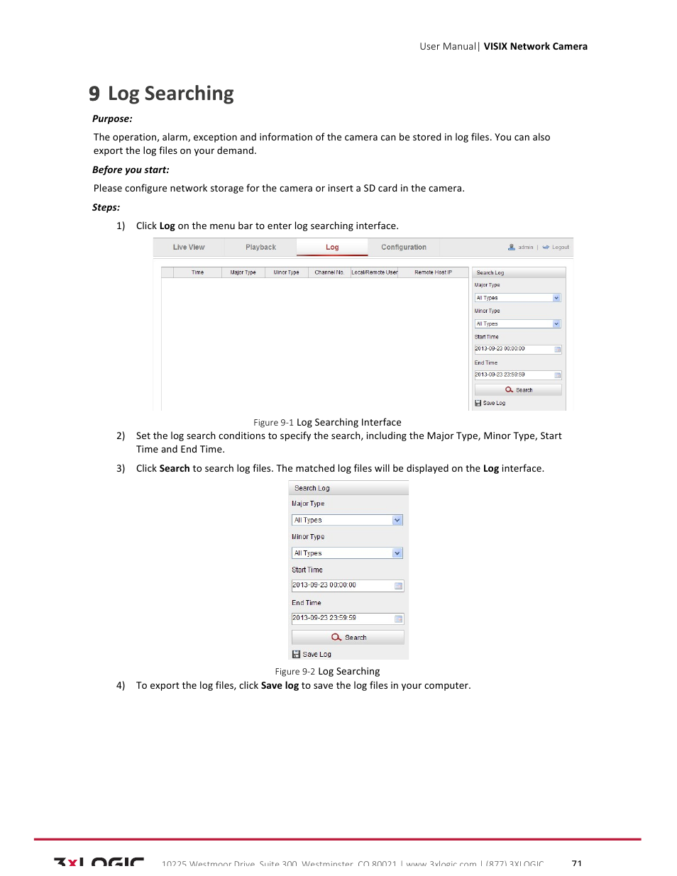 9 log searching | 3xLOGIC VISIX Camera User Manual | Page 71 / 79