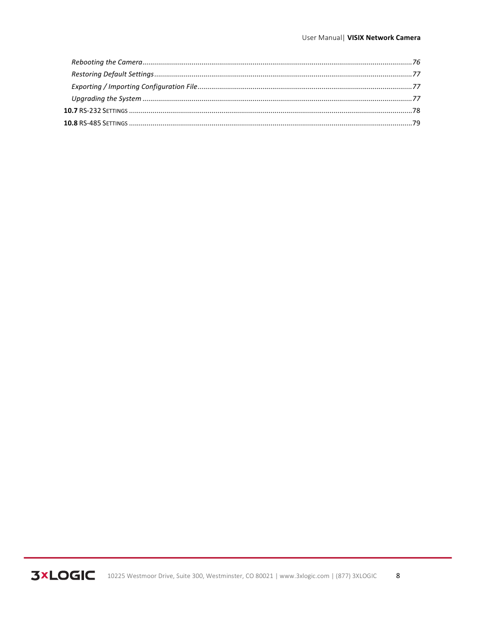 3xLOGIC VISIX Camera User Manual | Page 8 / 79