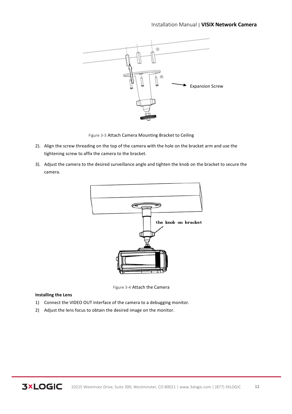 Installation manual, Visix network camera | 3xLOGIC VISIX Camera User Manual | Page 13 / 103