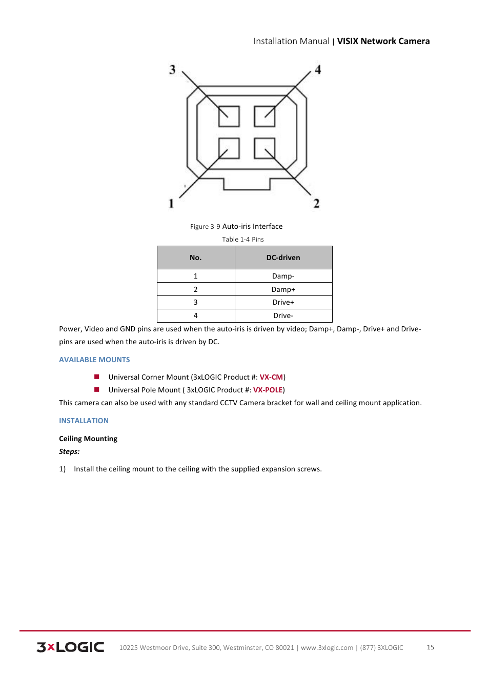 Installation manual, Visix network camera | 3xLOGIC VISIX Camera User Manual | Page 16 / 103