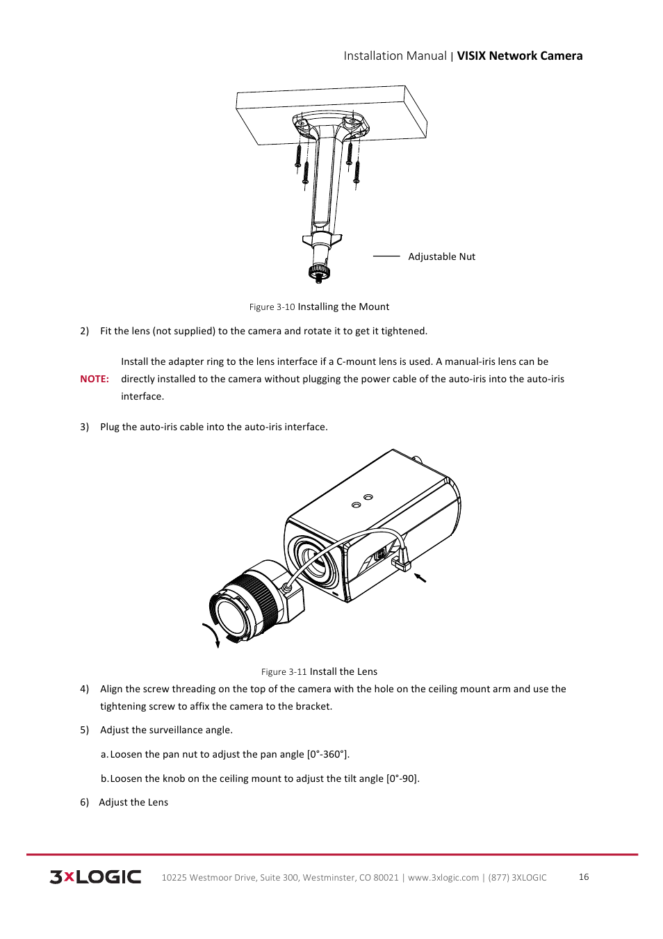 Installation manual, Visix network camera | 3xLOGIC VISIX Camera User Manual | Page 17 / 103