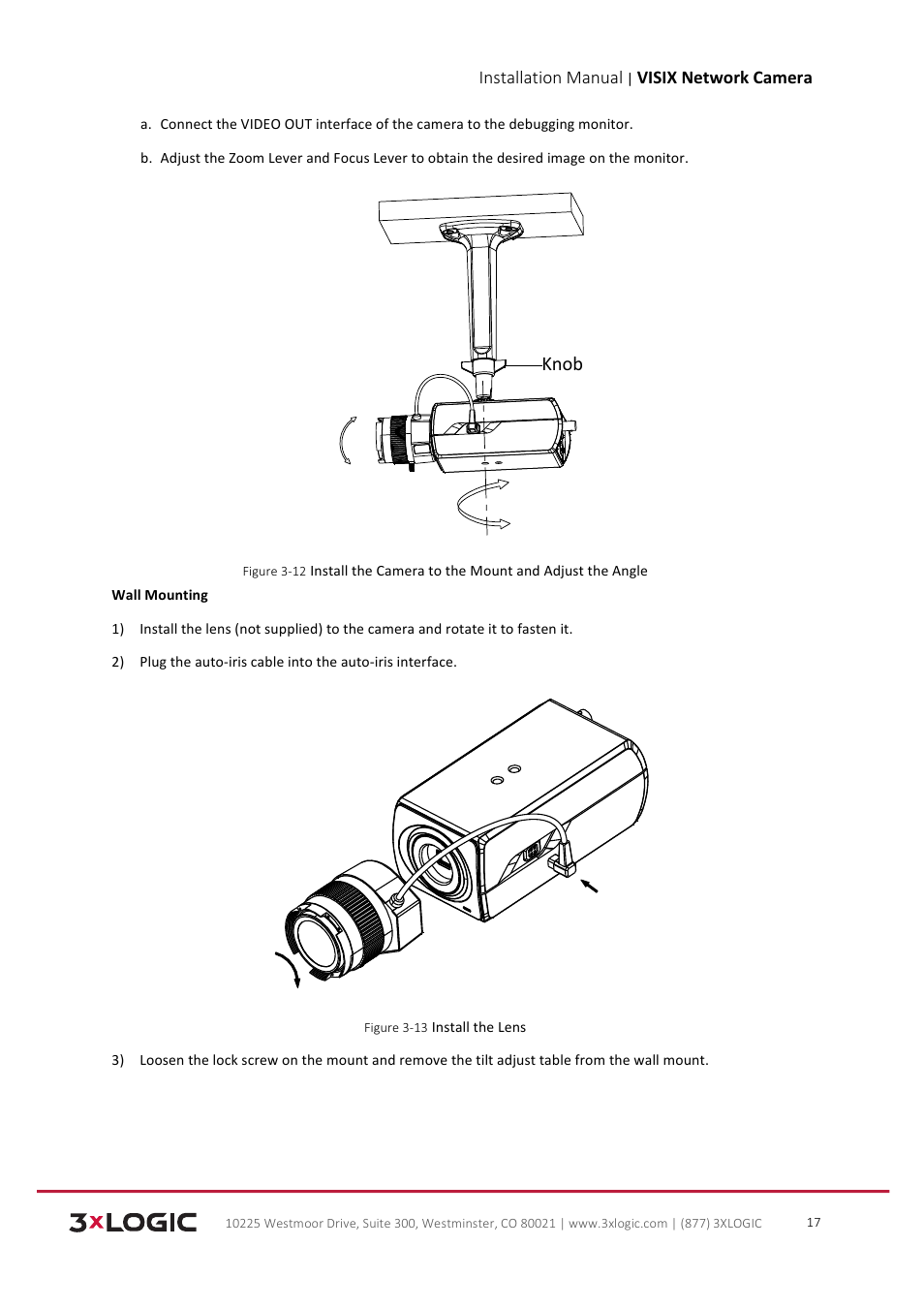 Knob, Installation manual, Visix network camera | 3xLOGIC VISIX Camera User Manual | Page 18 / 103