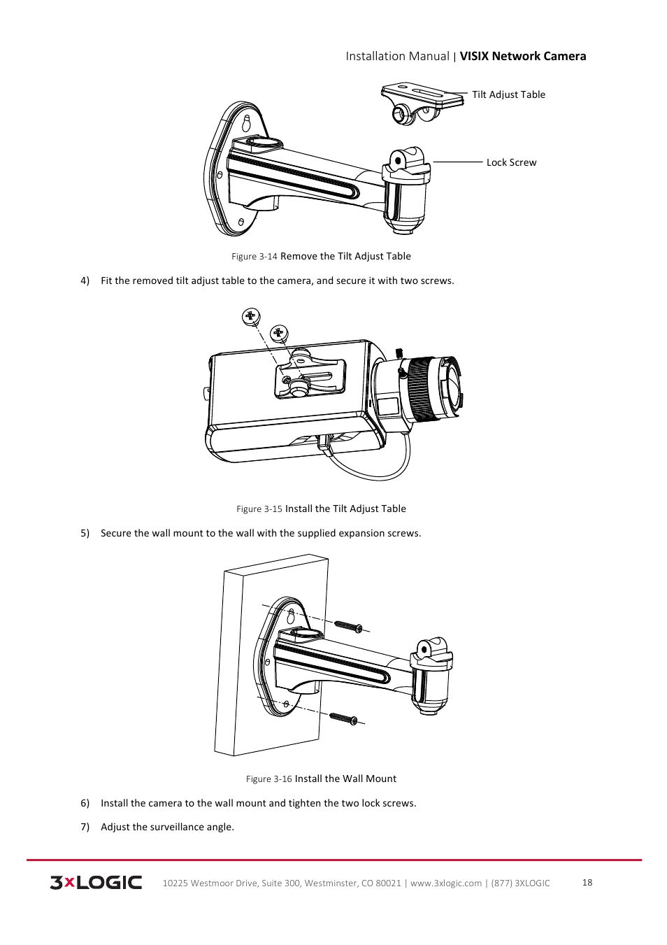 Installation manual, Visix network camera | 3xLOGIC VISIX Camera User Manual | Page 19 / 103