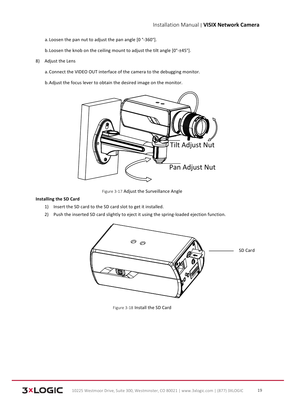 Tilt adjust nut pan adjust nut | 3xLOGIC VISIX Camera User Manual | Page 20 / 103