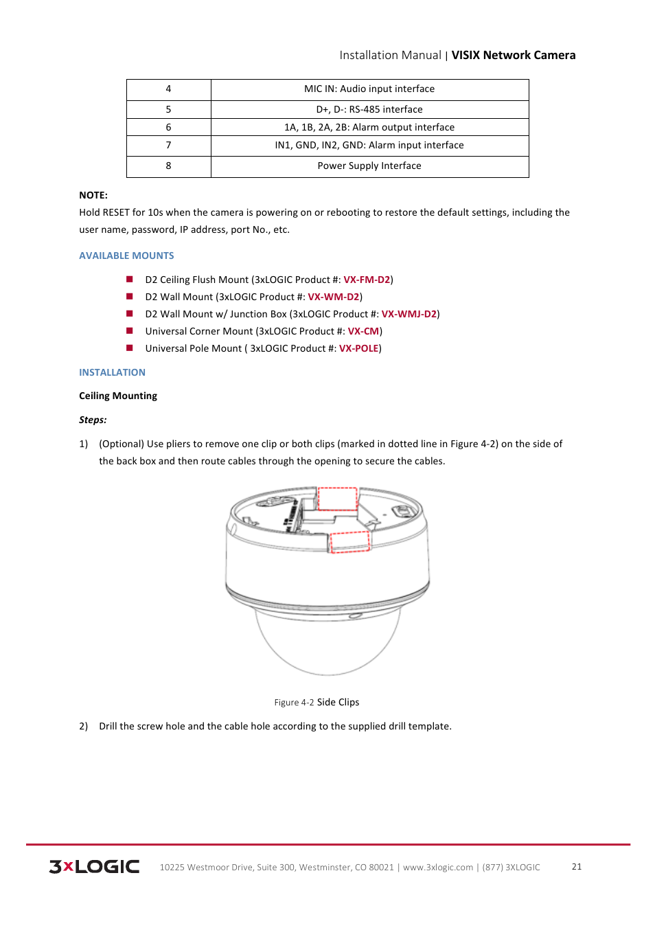 Installation manual, Visix network camera | 3xLOGIC VISIX Camera User Manual | Page 22 / 103