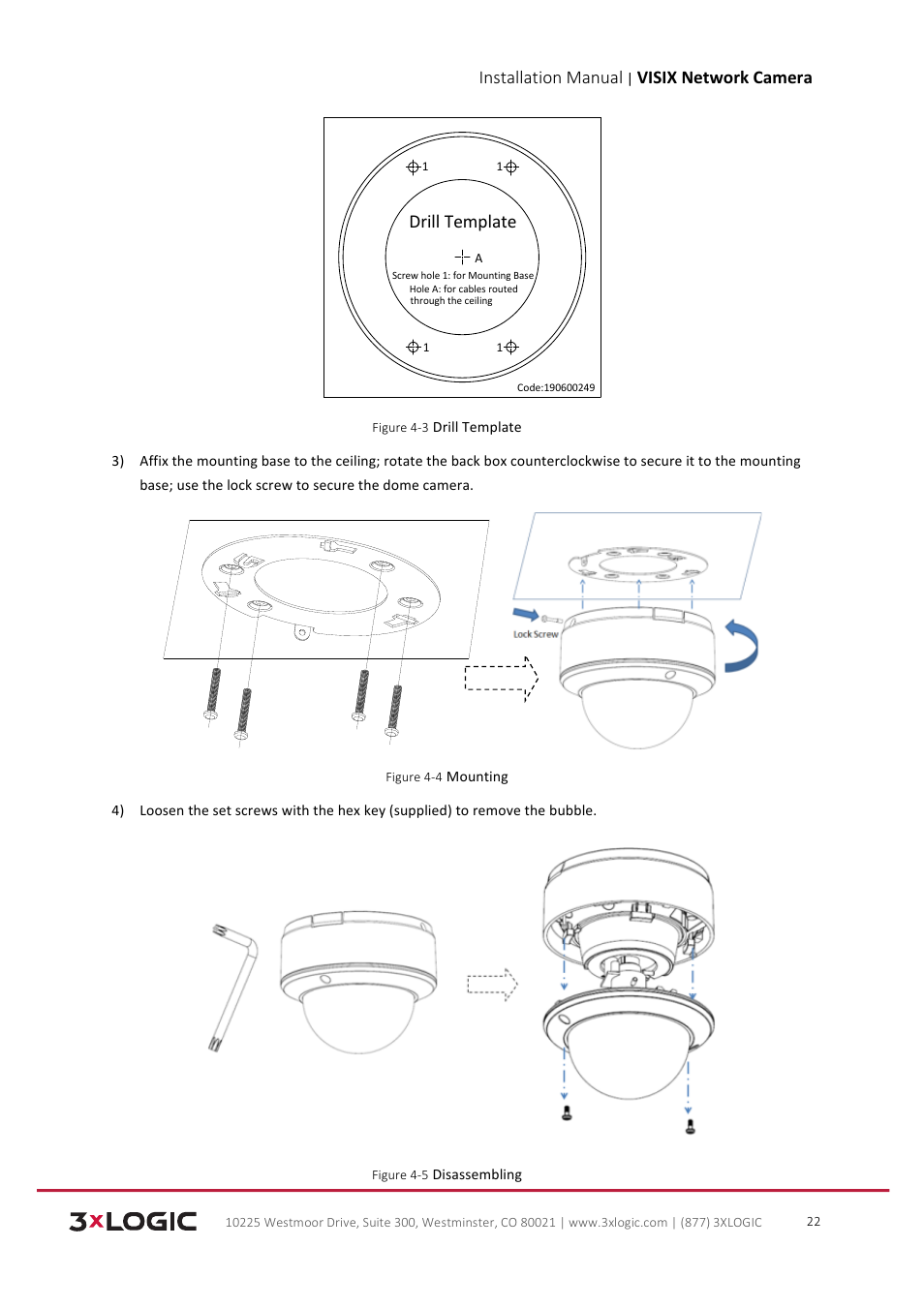 Installation manual, Visix network camera, Drill template | 3xLOGIC VISIX Camera User Manual | Page 23 / 103