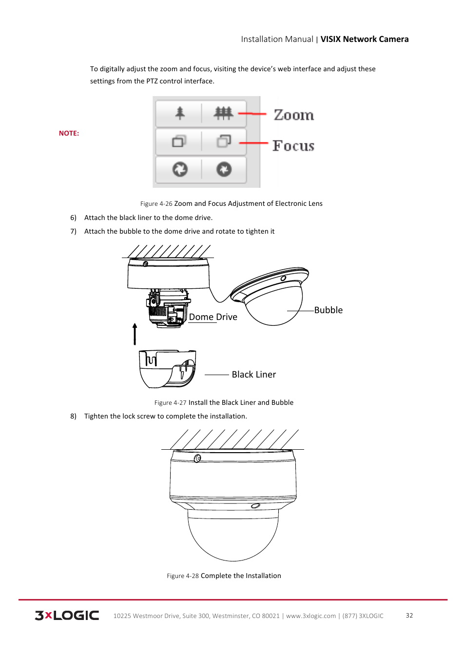 Black liner dome drive bubble | 3xLOGIC VISIX Camera User Manual | Page 33 / 103