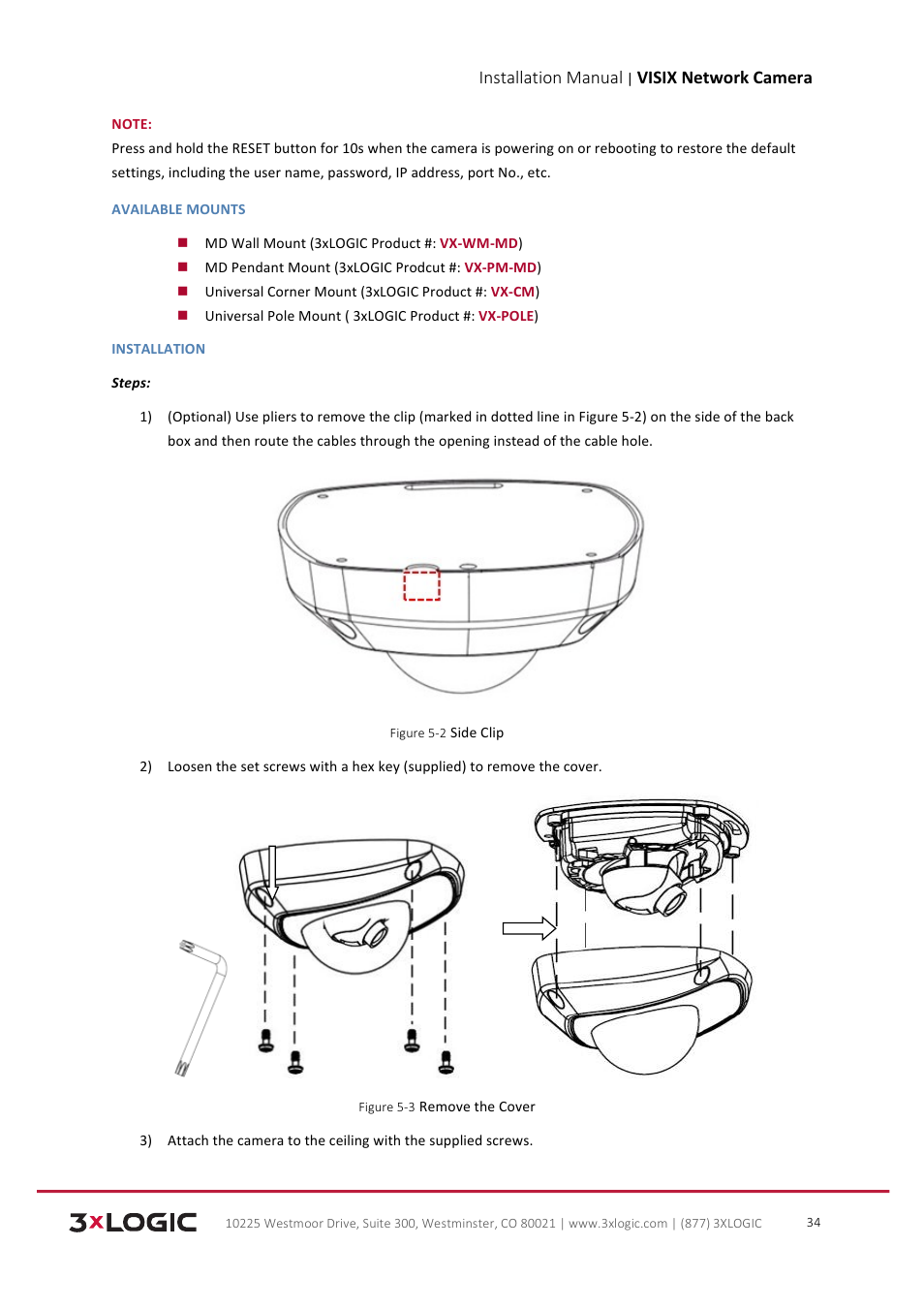 Installation manual, Visix network camera | 3xLOGIC VISIX Camera User Manual | Page 35 / 103