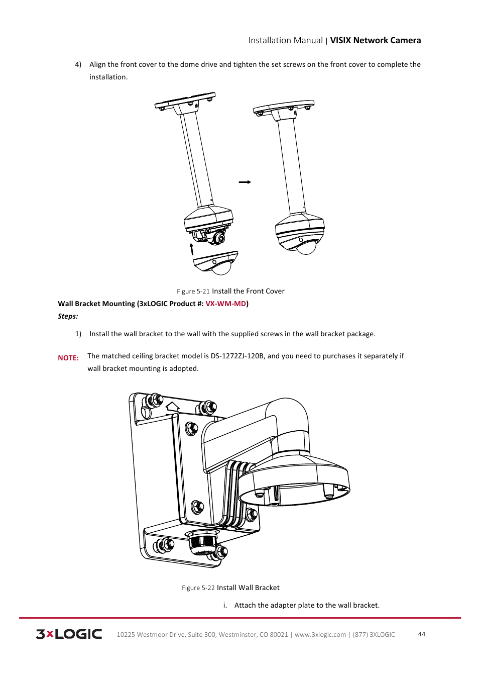 Installation manual, Visix network camera | 3xLOGIC VISIX Camera User Manual | Page 45 / 103