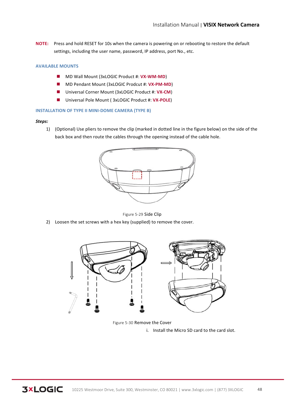 Installation manual, Visix network camera | 3xLOGIC VISIX Camera User Manual | Page 49 / 103