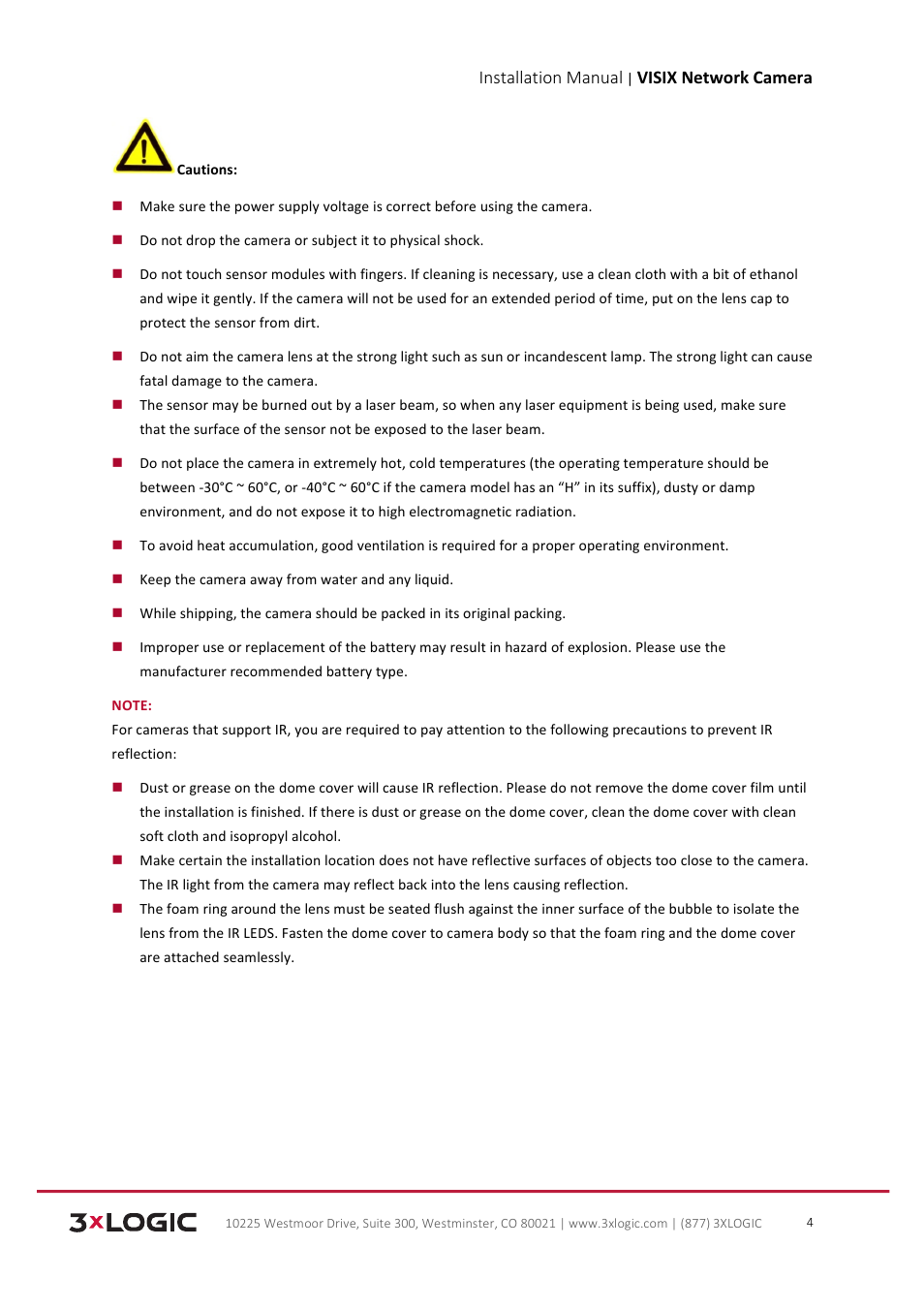 3xLOGIC VISIX Camera User Manual | Page 5 / 103