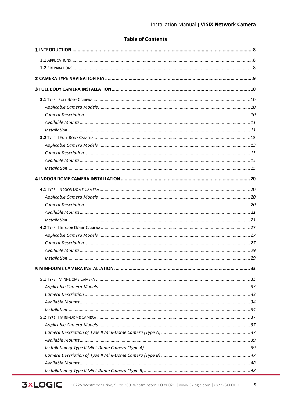 3xLOGIC VISIX Camera User Manual | Page 6 / 103