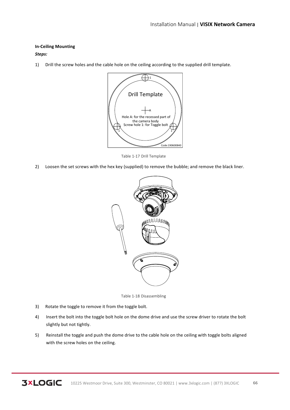 Installation manual, Visix network camera, Drill template | 3xLOGIC VISIX Camera User Manual | Page 67 / 103