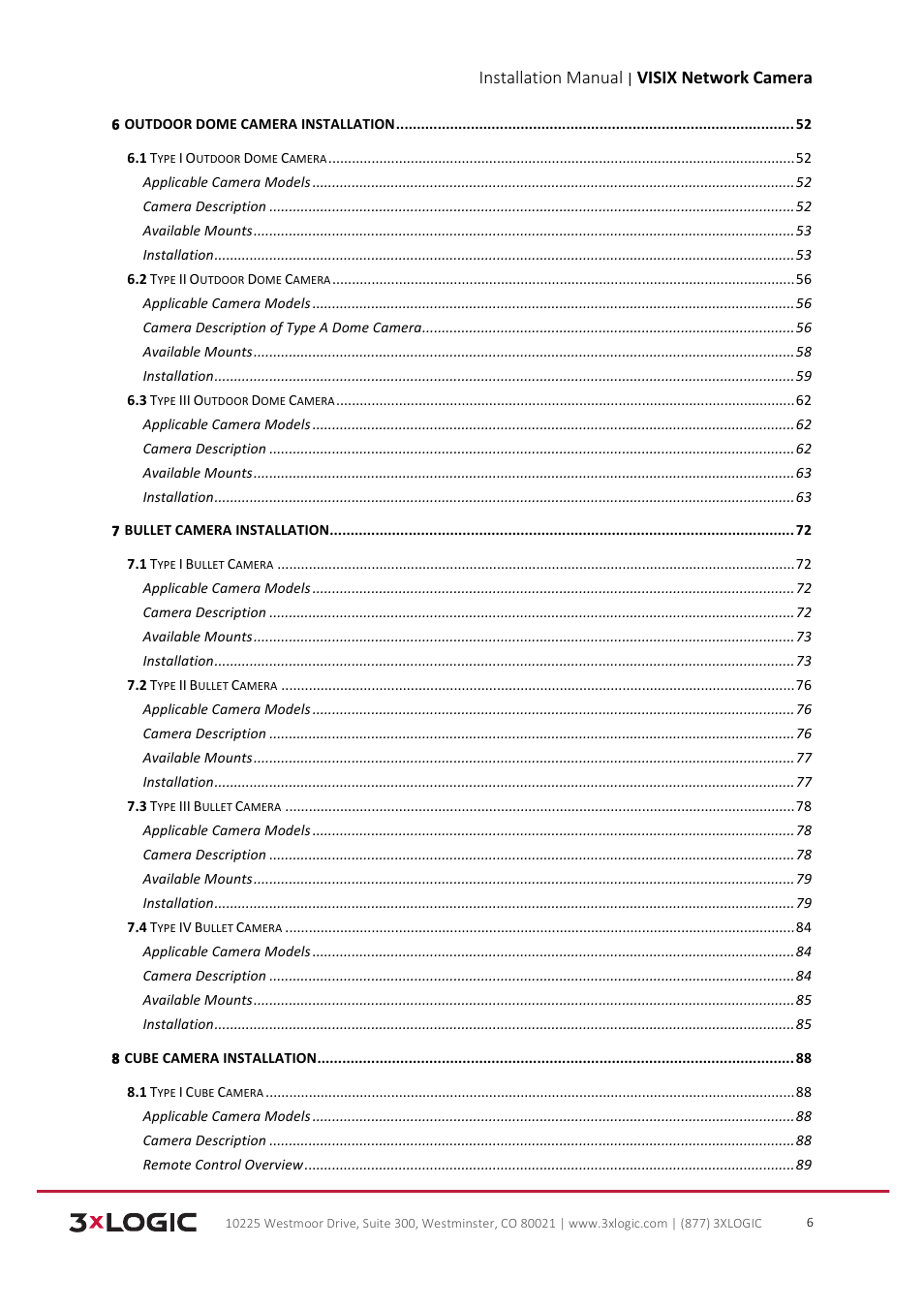 Installation manual, Visix network camera | 3xLOGIC VISIX Camera User Manual | Page 7 / 103