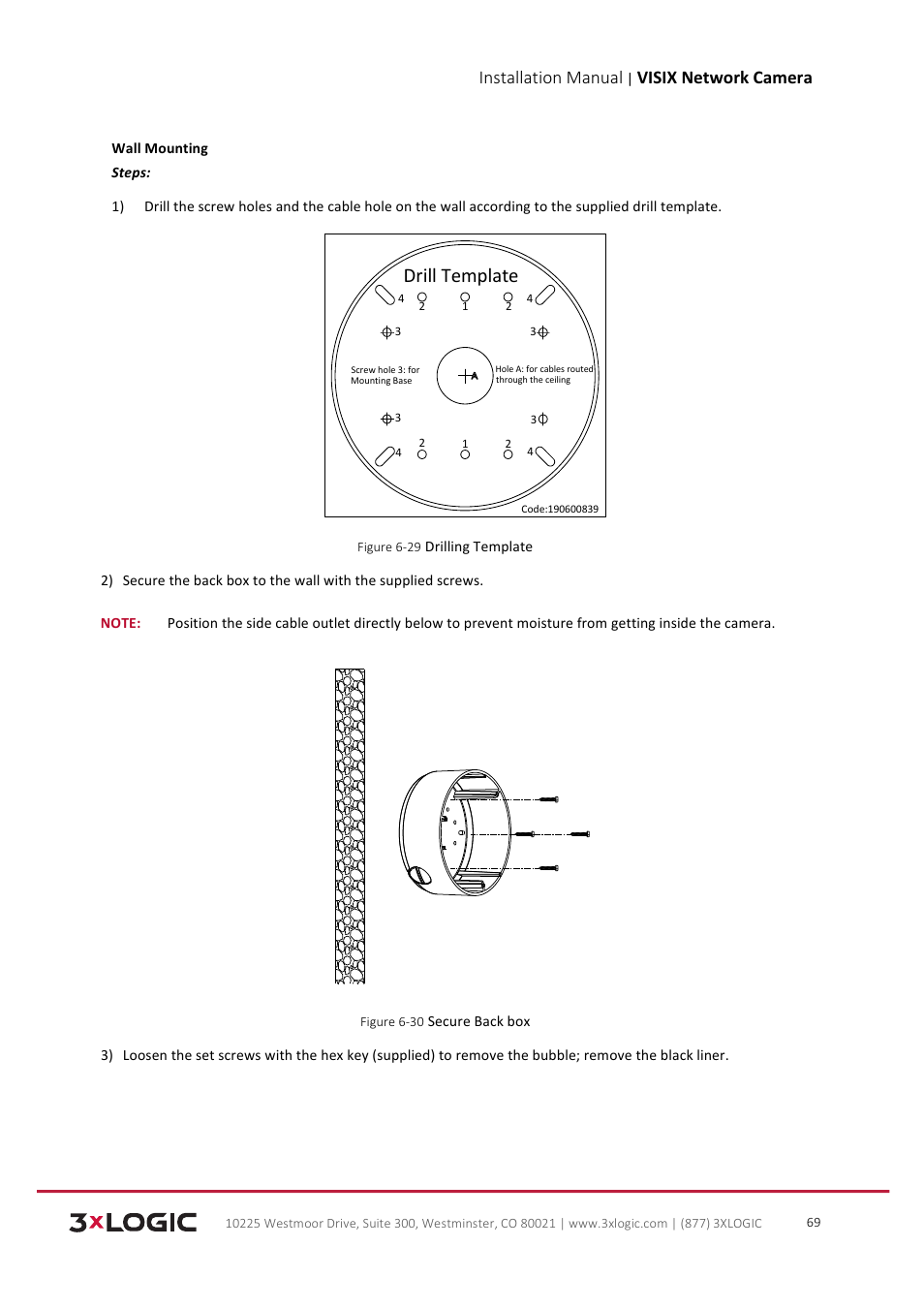 Drill template, Installation manual, Visix network camera | 3xLOGIC VISIX Camera User Manual | Page 70 / 103