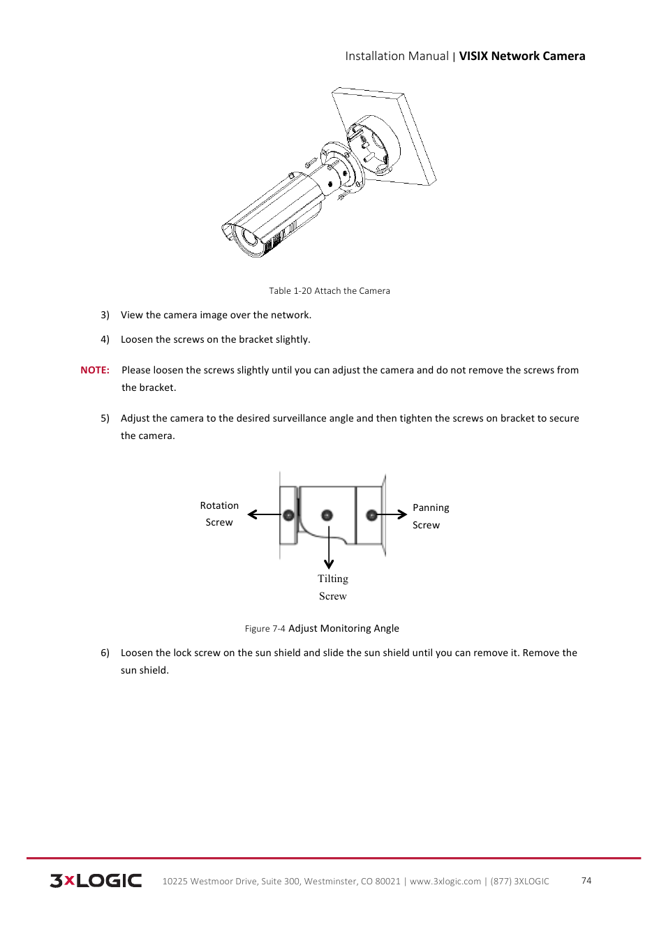 Installation manual, Visix network camera | 3xLOGIC VISIX Camera User Manual | Page 75 / 103