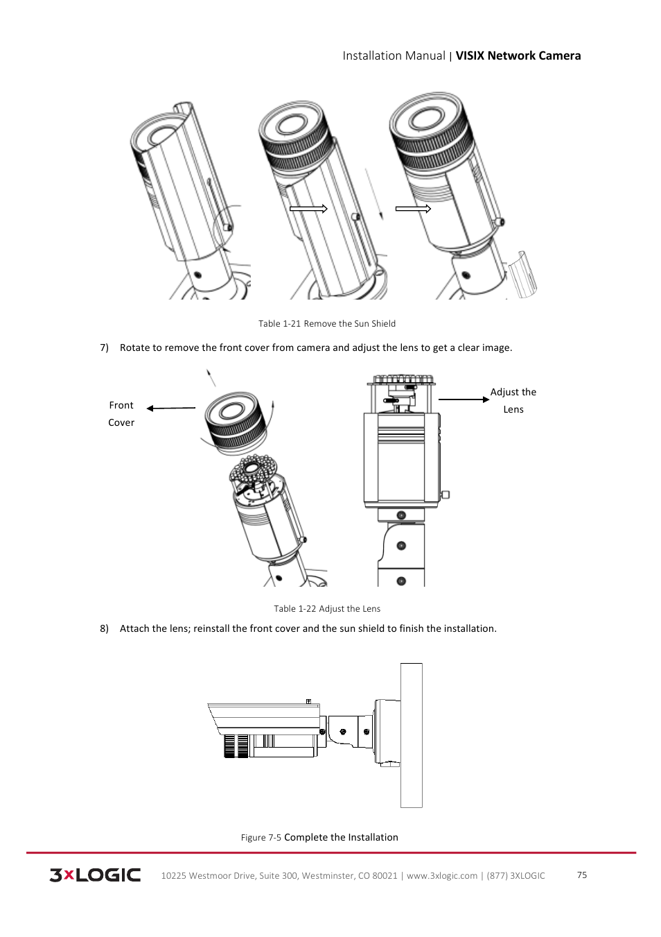 Installation manual, Visix network camera | 3xLOGIC VISIX Camera User Manual | Page 76 / 103