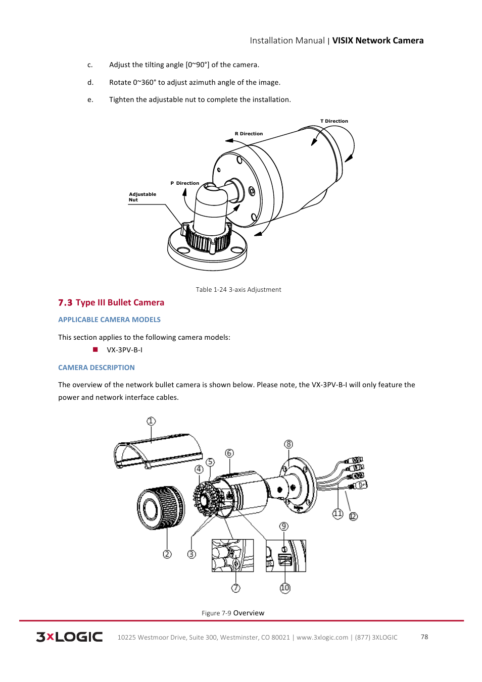Installation manual, Visix network camera, 3 type iii bullet camera | 3xLOGIC VISIX Camera User Manual | Page 79 / 103