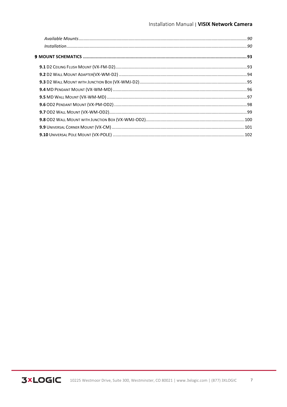 Installation manual, Visix network camera | 3xLOGIC VISIX Camera User Manual | Page 8 / 103