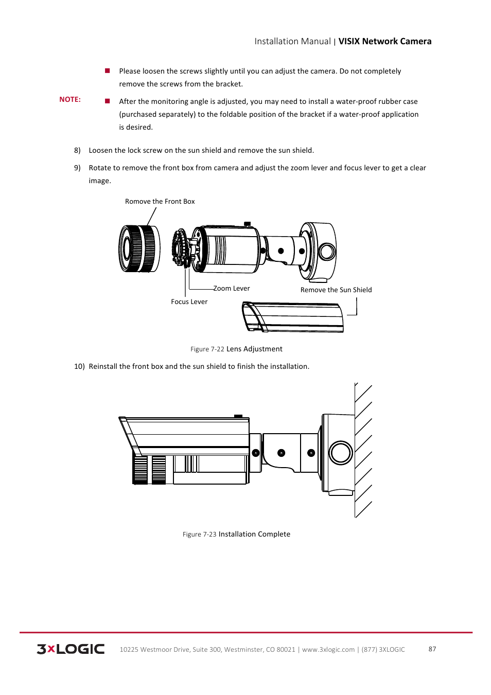 Installation manual, Visix network camera | 3xLOGIC VISIX Camera User Manual | Page 88 / 103