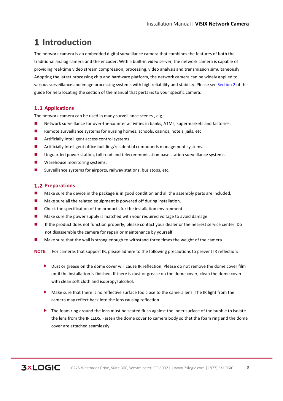 1 introduction | 3xLOGIC VISIX Camera User Manual | Page 9 / 103