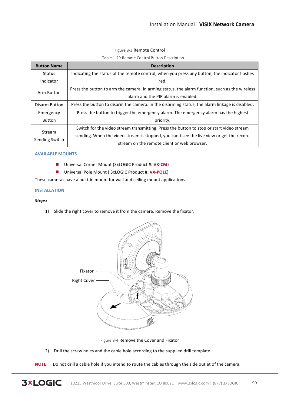 Installation manual, Visix network camera | 3xLOGIC VISIX Camera User Manual | Page 91 / 103