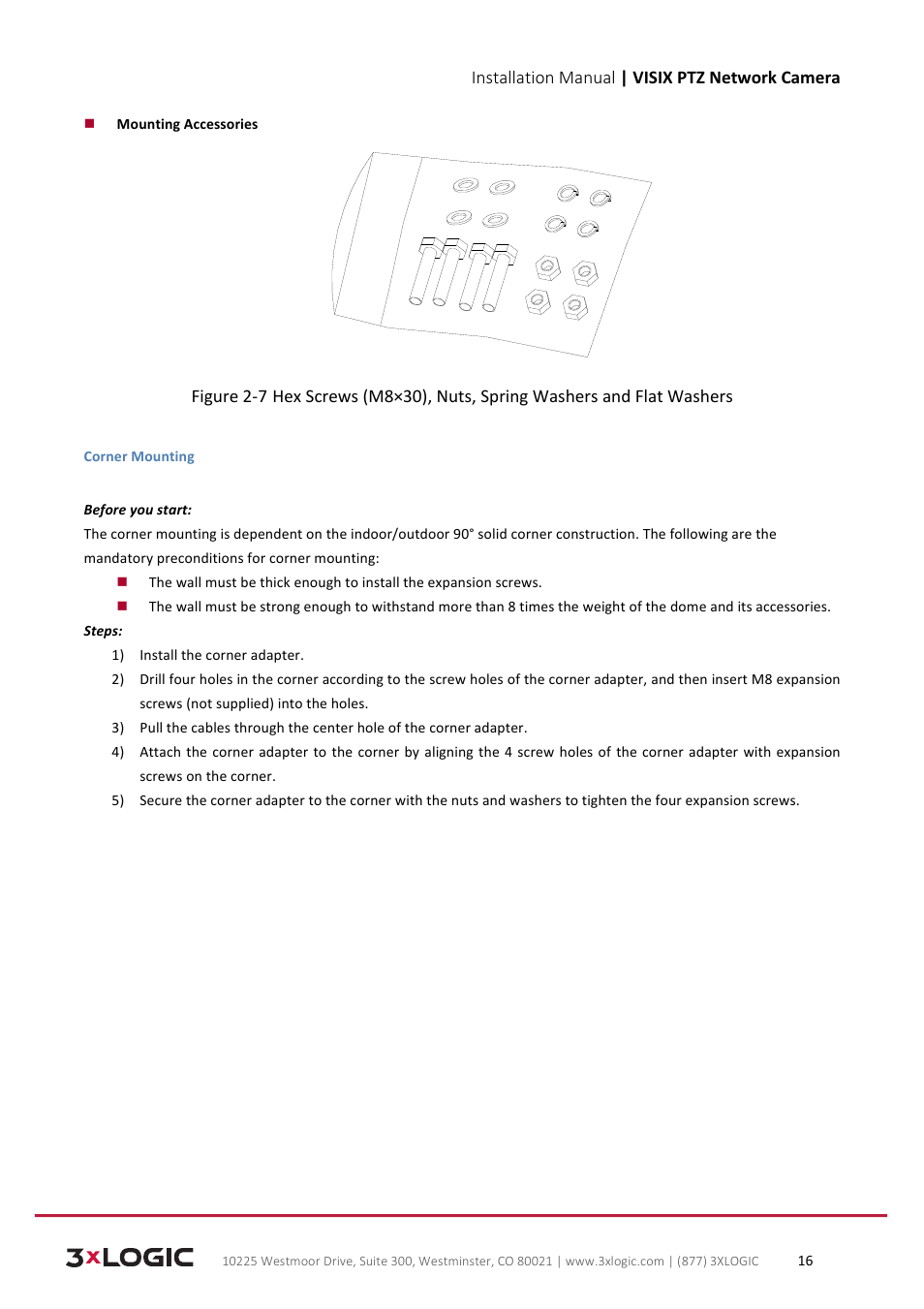 Installation manual | visix ptz network camera | 3xLOGIC VISIX Camera User Manual | Page 16 / 39