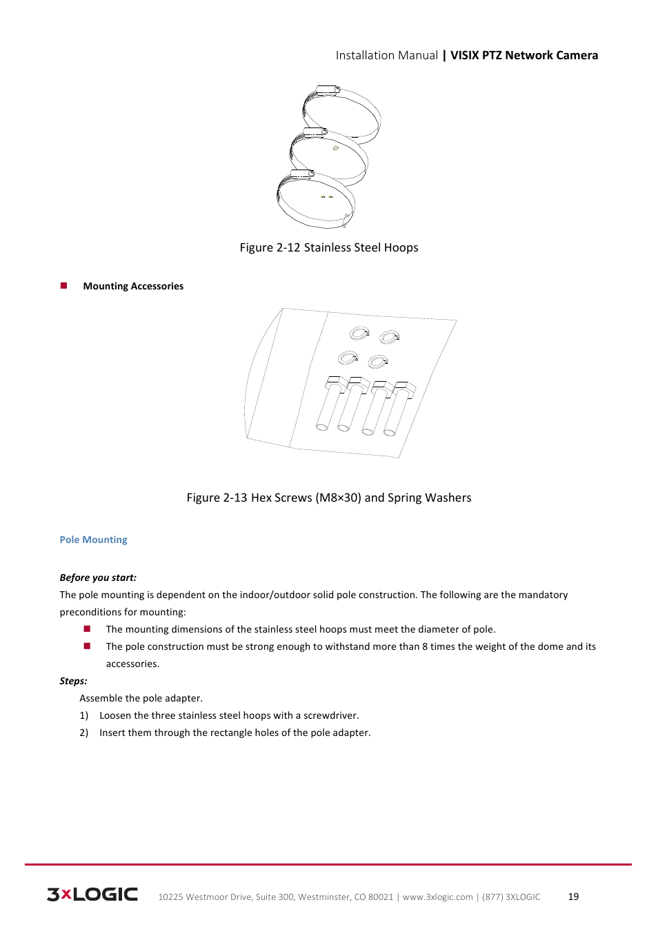 Installation manual | visix ptz network camera, Figure 2-­‐12 stainless steel hoops | 3xLOGIC VISIX Camera User Manual | Page 19 / 39