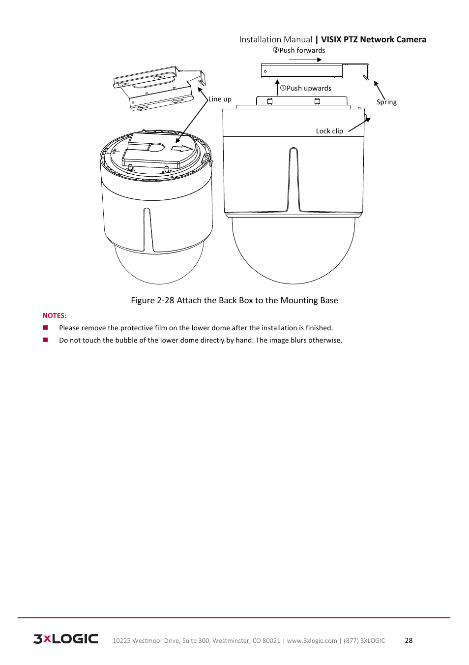 Installation manual | visix ptz network camera | 3xLOGIC VISIX Camera User Manual | Page 28 / 39
