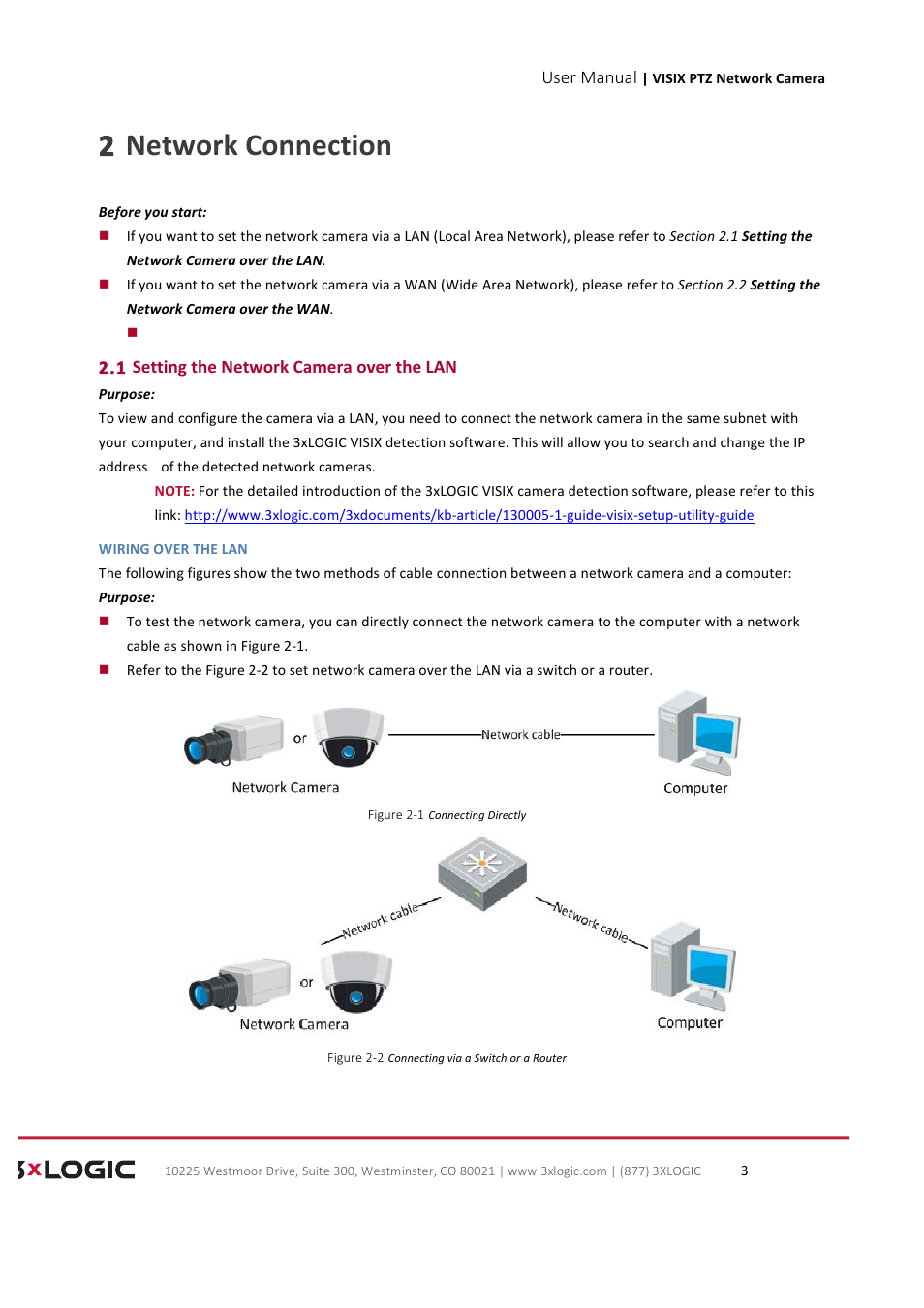 2 network connection, User manual, 1 setting the network camera over the lan | 3xLOGIC VISIX Camera User Manual | Page 11 / 90