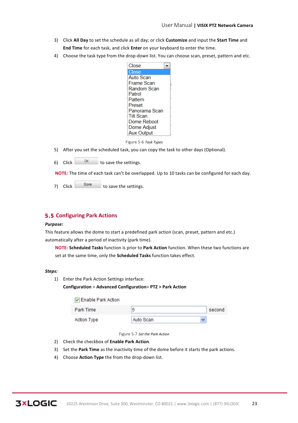 User manual, 5 configuring park actions | 3xLOGIC VISIX Camera User Manual | Page 31 / 90