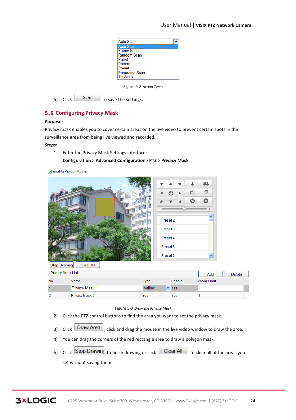 User manual, 6 configuring privacy mask | 3xLOGIC VISIX Camera User Manual | Page 32 / 90