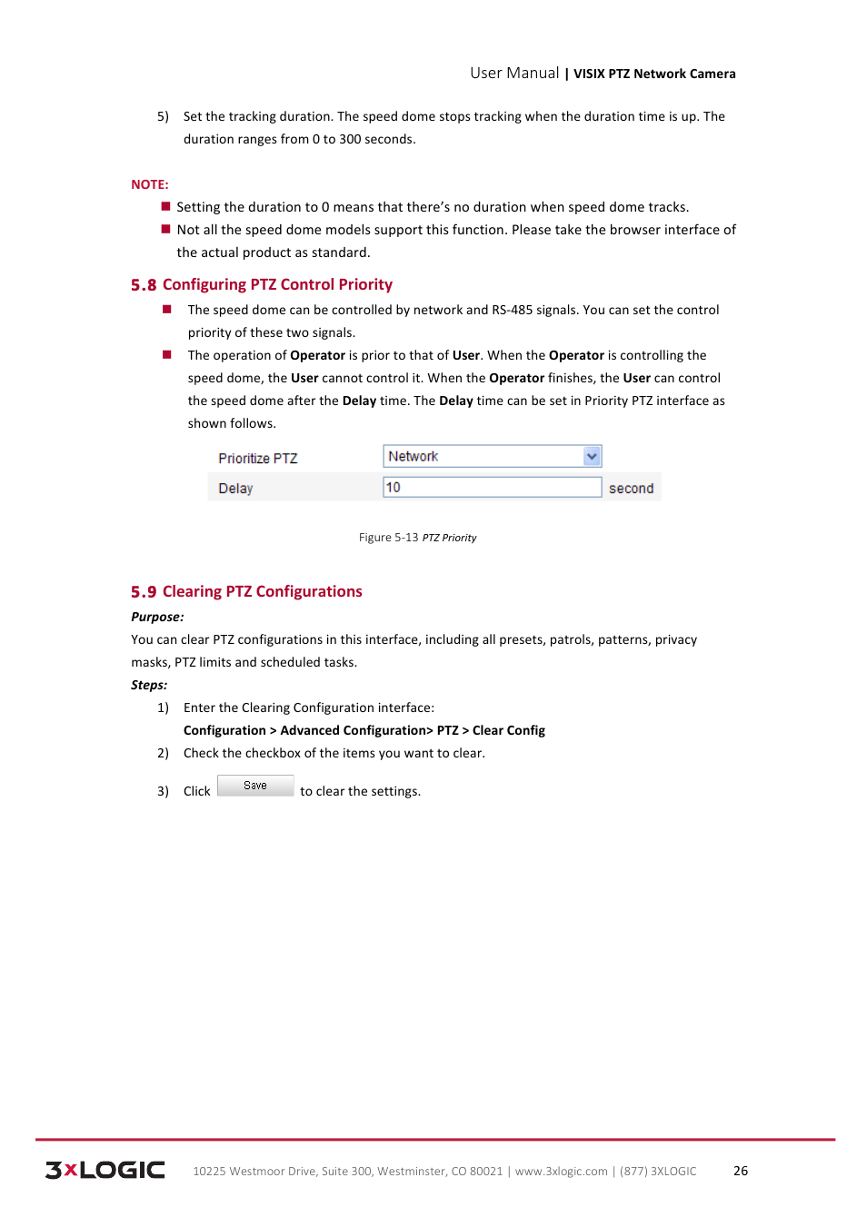 User manual, 8 configuring ptz control priority, 9 clearing ptz configurations | 3xLOGIC VISIX Camera User Manual | Page 34 / 90