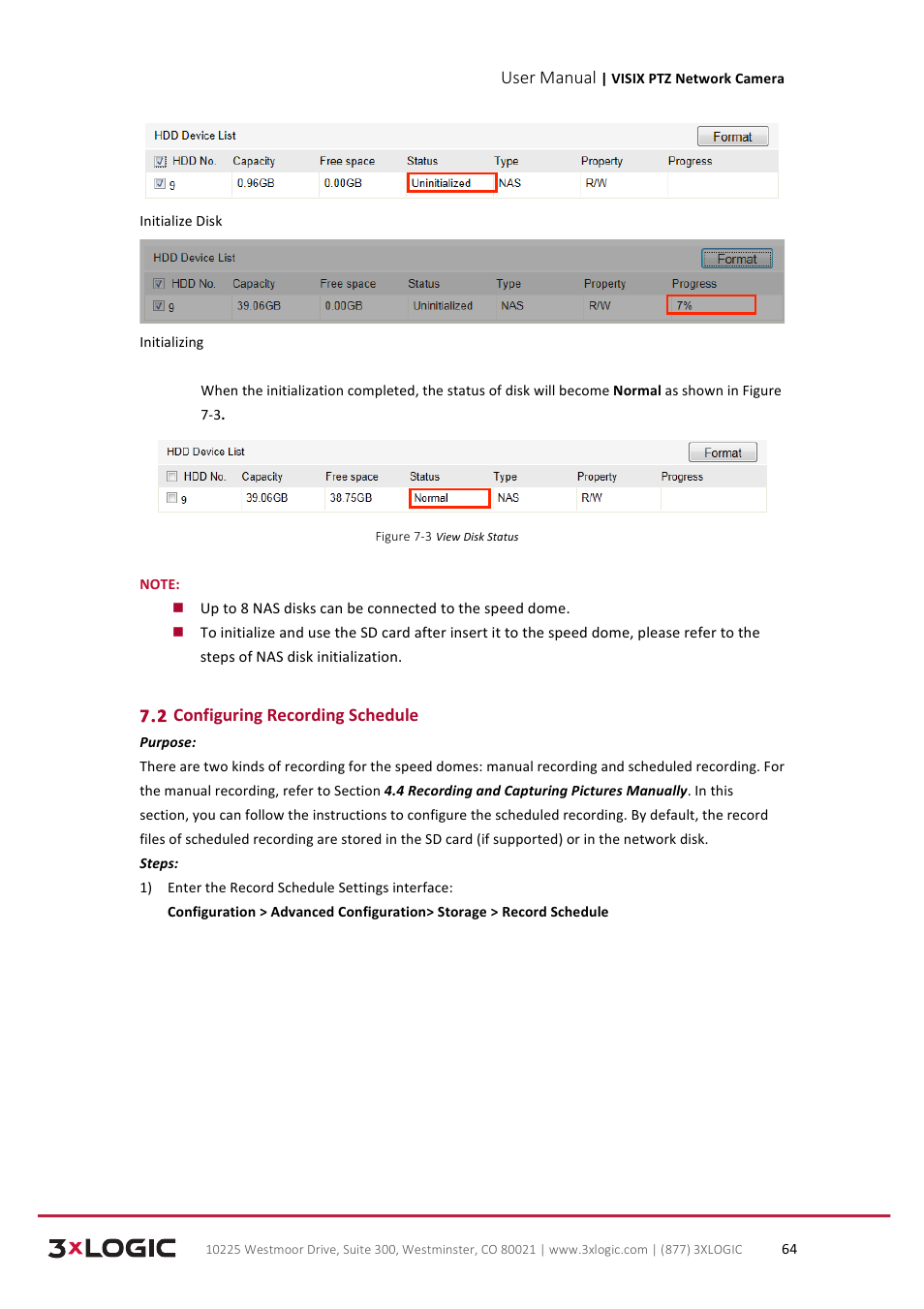 User manual, 2 configuring recording schedule | 3xLOGIC VISIX Camera User Manual | Page 72 / 90