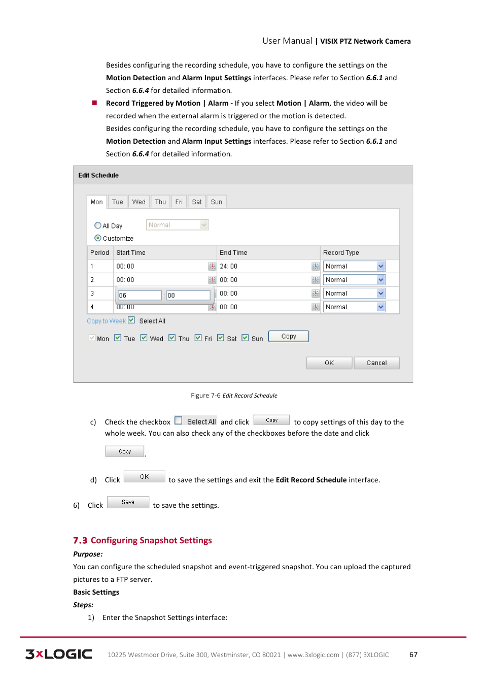 User manual, 3 configuring snapshot settings | 3xLOGIC VISIX Camera User Manual | Page 75 / 90