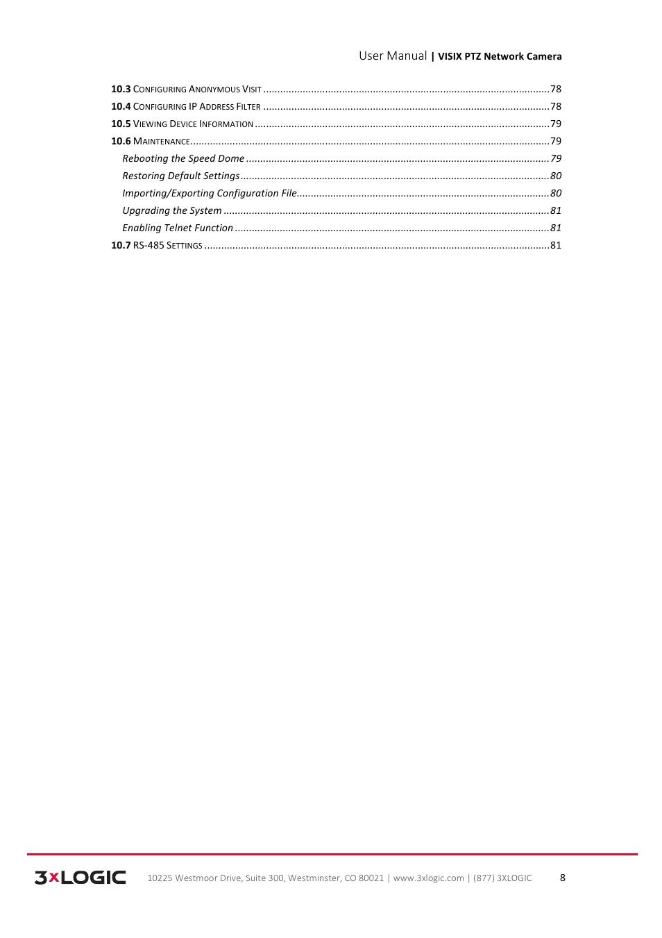 User manual | 3xLOGIC VISIX Camera User Manual | Page 8 / 90
