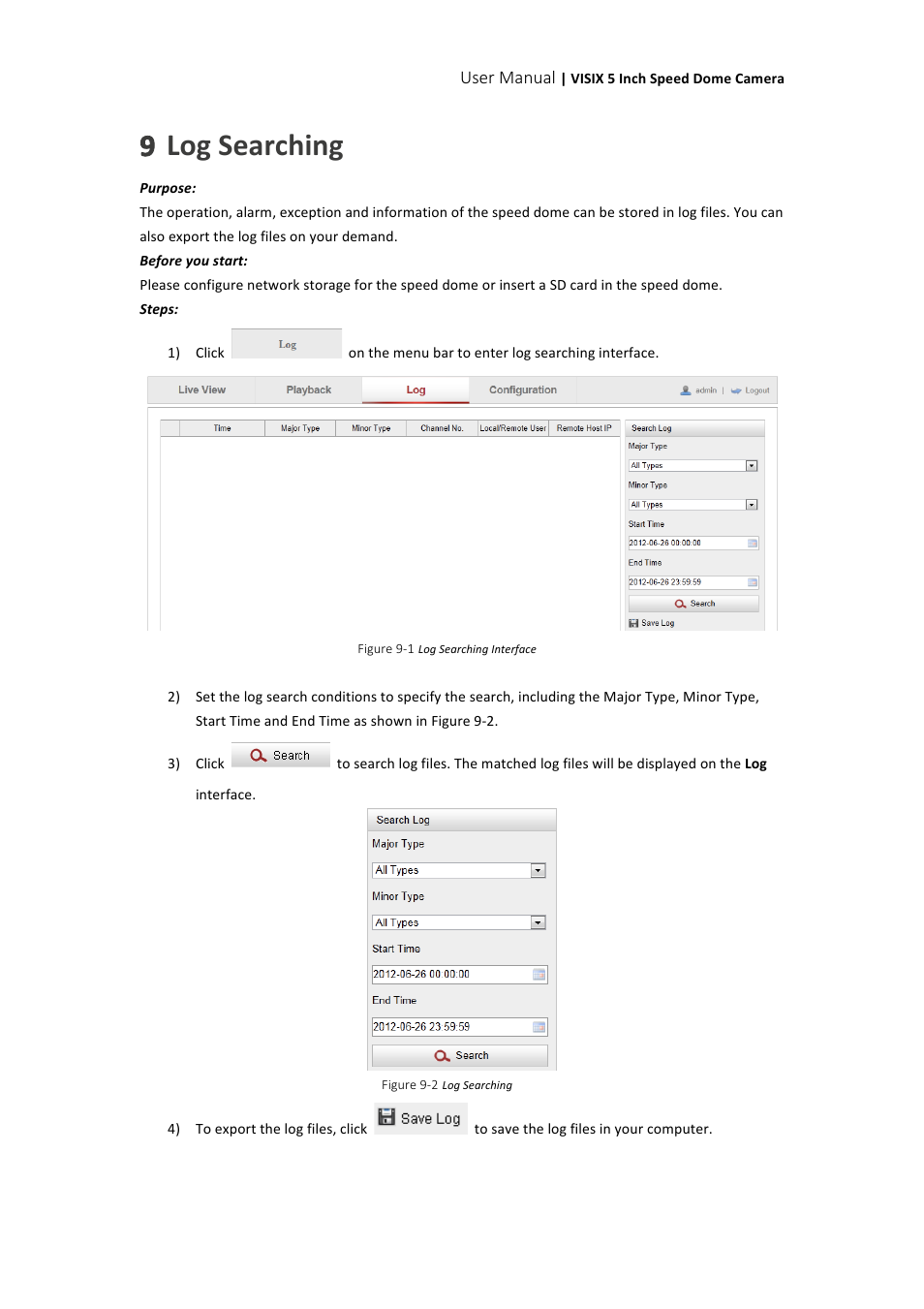 9 log searching, User manual | 3xLOGIC VISIX Camera User Manual | Page 82 / 90