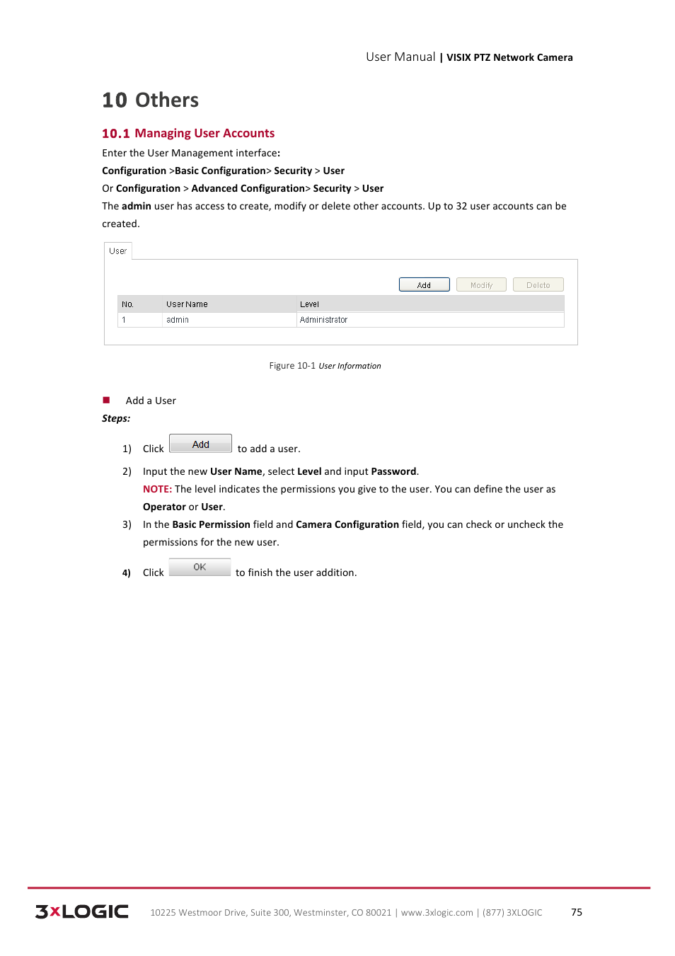 10 others, User manual, 1 managing user accounts | 3xLOGIC VISIX Camera User Manual | Page 83 / 90