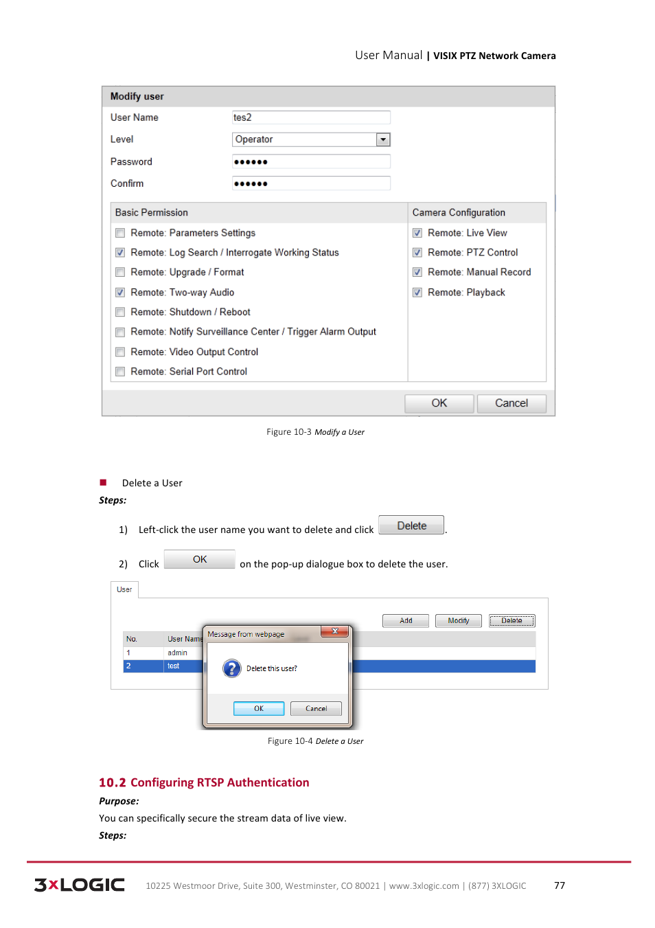 User manual, 2 configuring rtsp authentication | 3xLOGIC VISIX Camera User Manual | Page 85 / 90