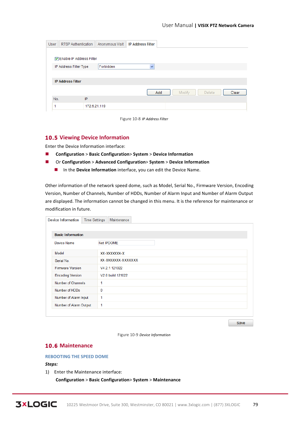 User manual, 5 viewing device information, 6 maintenance | 3xLOGIC VISIX Camera User Manual | Page 87 / 90