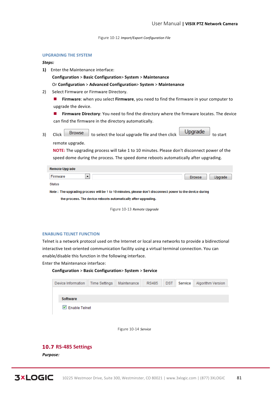 User manual, 7 rs-­‐485 settings | 3xLOGIC VISIX Camera User Manual | Page 89 / 90