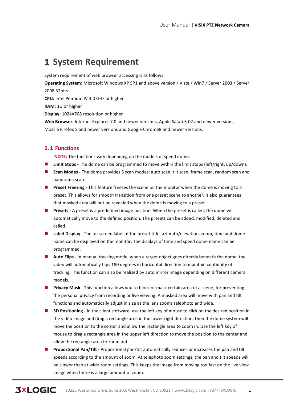 1 system requirement | 3xLOGIC VISIX Camera User Manual | Page 9 / 90