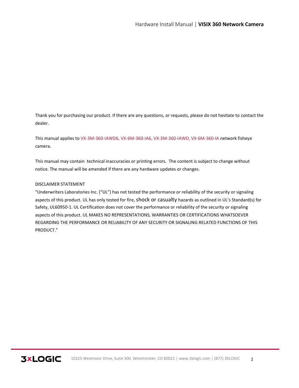 3xLOGIC VISIX Camera User Manual | Page 2 / 16
