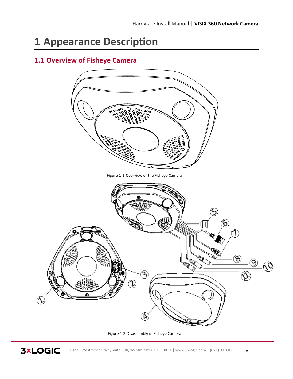 Verview of, Isheye, Amera | 1 appearance description, 1 overview of fisheye camera | 3xLOGIC VISIX Camera User Manual | Page 8 / 16