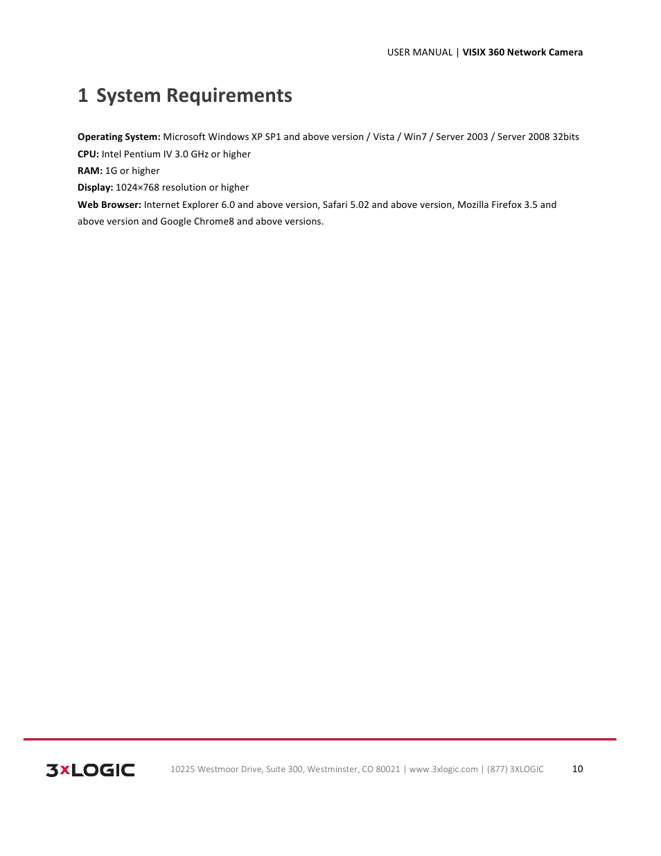 System requirements 1 | 3xLOGIC VISIX Camera User Manual | Page 10 / 75