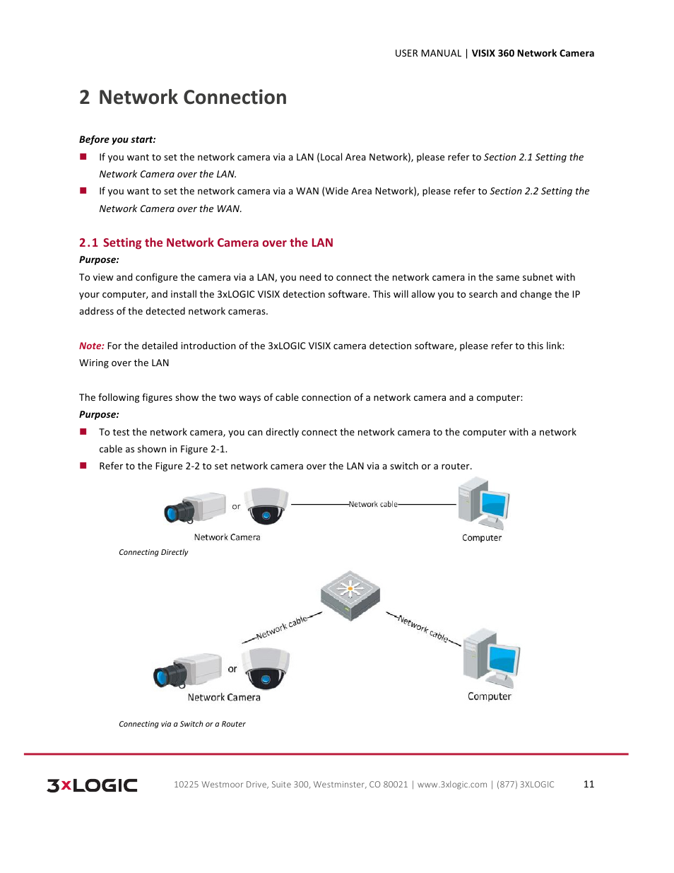 Network connection 2 | 3xLOGIC VISIX Camera User Manual | Page 11 / 75